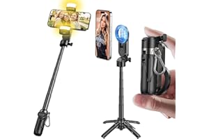 MAGIC JOHN Phone Tripod, Portable Pocket Size Selfie Stick for iPhone Magsafe, Selfie Stick with Wireless Detachable Remote C