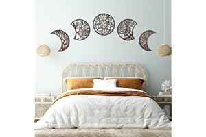 Jetec 5 Pcs Moon Phase Wall Art Decor Wall Pediments Hanging Wooden Moon Phase Spiritual Bedroom Nordic Boho Lunar Aesthetic Art for Living Room Dorm Apartment Bar Ornament(Dark Brown,15.75 Inch)