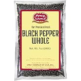 Spicy World Black Peppercorns Whole 7 Ounce - Perfect for Grinder