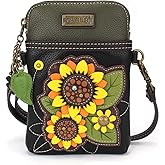 CHALA Plant Life Collection Cell Phone Crossbody Purse-Women PU Leather/Canvas Multicolor Handbag with Adjustable Strap - Sunflower Group - black