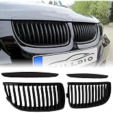 BILLDIO E90 Grille - Front Kidney Grille ABS Single Slats Gloss Black 4Pcs | Compatible With 2005-2008 BMW 3 Series 320i 325i 330i 323i 328i 335i, Sporty Style Grille Upgrade, No-Drill Clip-On Install