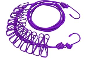 ALINNA Retractable Portable Clothesline, Travel Clothesline with 12 Clothespins for Indoor Laundry Drying, Outdoor Camping Accessories (Purple)