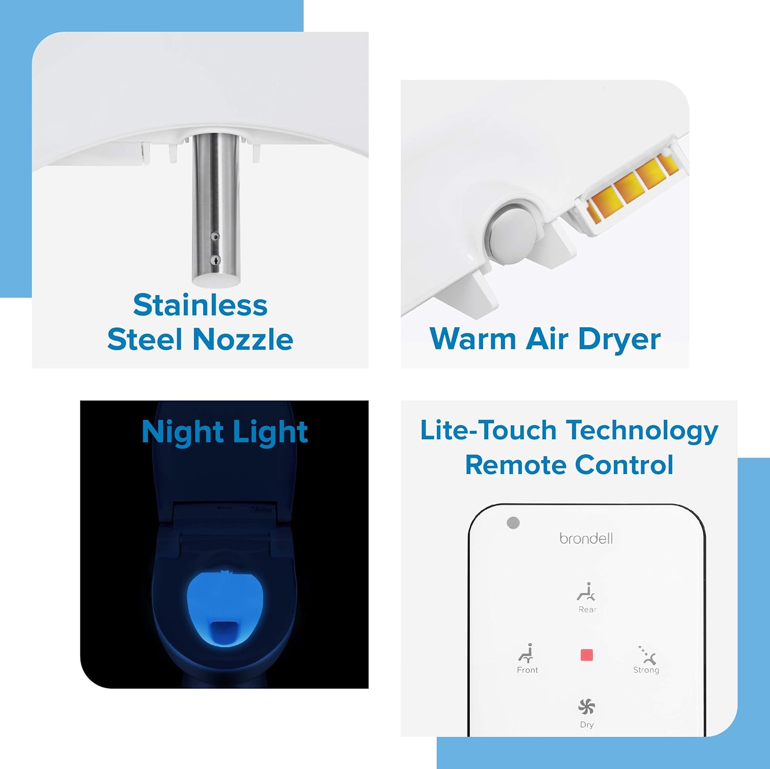 Brondell LE99 Swash Electronic Bidet Seat LE99, Fits Round Toilets, White – Lite-Touch Remote, Warm Air Dryer, Strong Wash Mode, Stainless-Steel Nozzle, Saved User Settings & Easy Installation, LE99 - - 