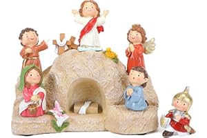 Jesus Resurrection Set for Easter,Resins Easter Resurrection Scene Set,Light up Nativity Scene Figurines,Easter Religious Sce