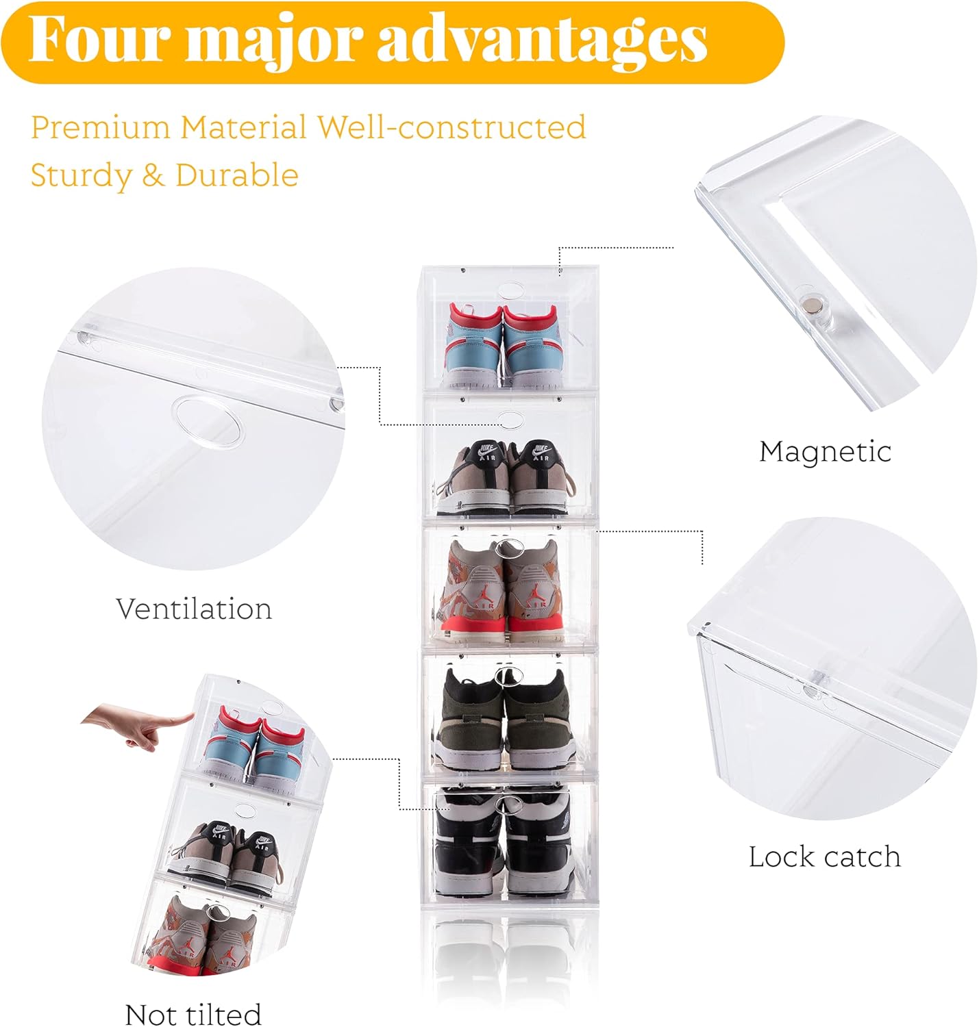 SOGOBOX Drop Front Shoe Box,Set of 6,Shoe Box Clear Plastic Stackable,Shoe Containers with lids,Shoe Storage Box and Shoe Organizer for Display Sneakers,Fit up to US Size 12(13.8”x 9.84”x 7.1”) Clear: Home Improvement