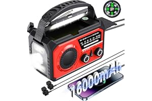 FQBLXY 16000mAh Emergency Weather Radio, AM/FM/NOAA Weather Alert Radio Hand Crank/Solar/Type-C Fast Rechargeable Outdoor Radio with Reading Lamp/SOS Alarm/3 Mode Flashlight/Power Bank (Red)