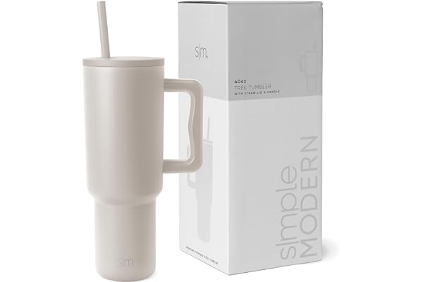 Simple Modern 40 oz Tumbler with Handle and Straw Lid | Insulated Cup Reusable Stainless Steel Water Bottle Travel Mug Cupholder Friendly | Gifts for Women Men Him Her | Trek Collection | Almond Birch