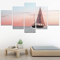 SIGNWIN 5 Panel Canvas Wall Art Modern Art Boat Expressive Multicolor Nautical Photography Transportation for Home Decorations Ready to Hang - 60