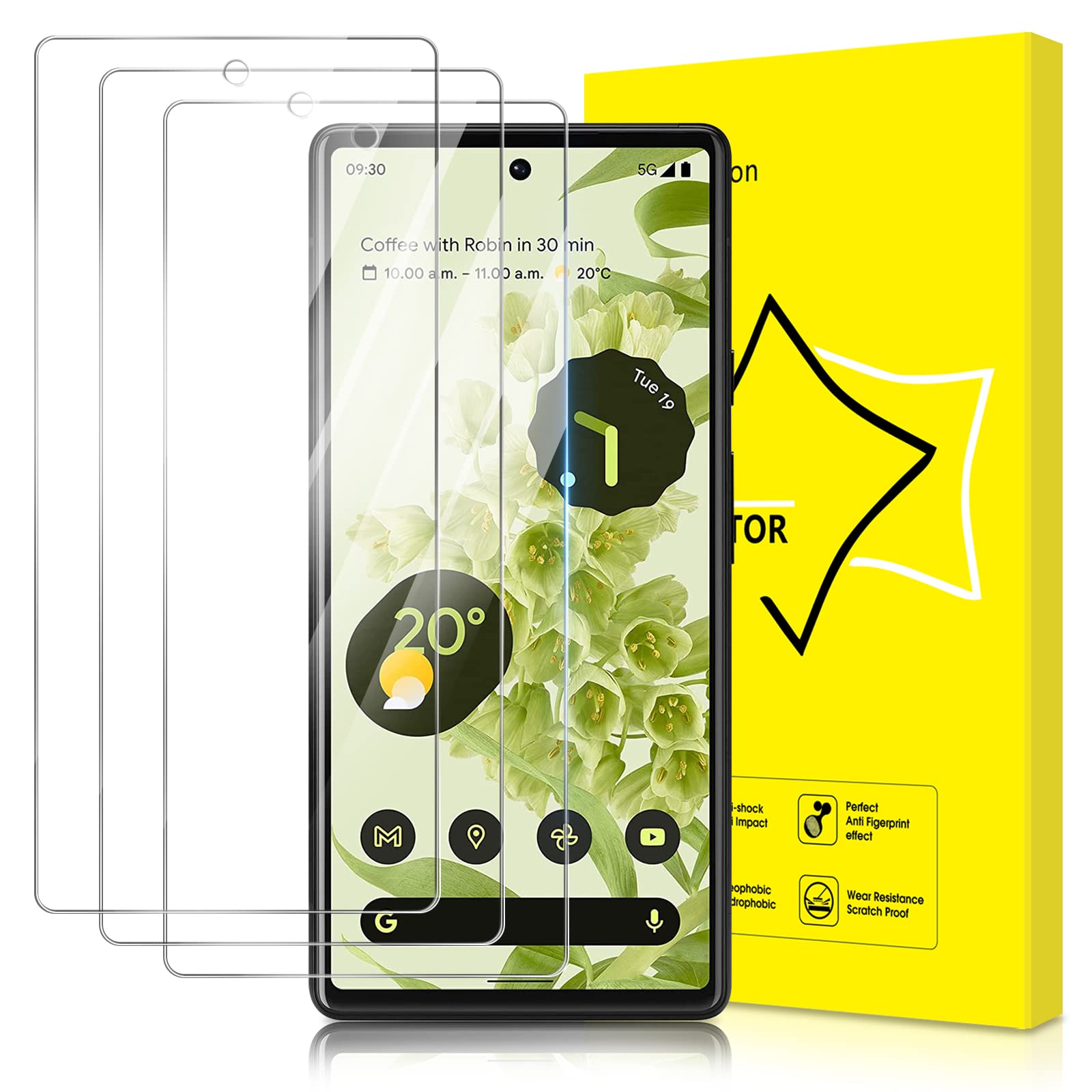 GiiYoon-3 PACK Screen Protector for Google Pixel 6 Tempered Glass [HD Full Coverage] [Easy Installation] [Round Edge] [Scratch Resistant] [9H Hardness] Protective Film