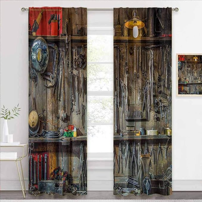 paintinghome Printed Curtains Man Cave, Tools Hanging on The Wall