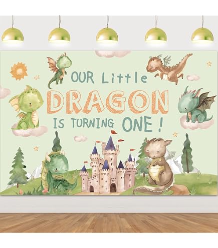 Dragon Birthday Party Decorations Banner Set | Happy Birthday Banner & Garland, Magical Dragon Cutouts