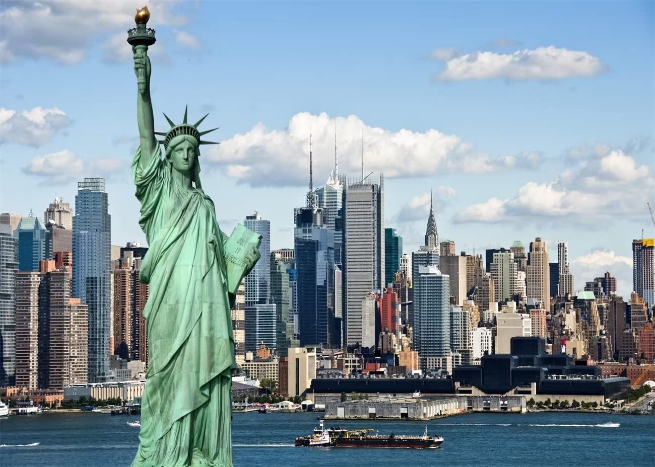 CORFOTO Fabric 10x8ft Statue of Liberty Backdrop Theme Photography America New York City Building Patriotic Background for Independence Day Anniversary Kids Adults Photo Booth Banner Room Decor