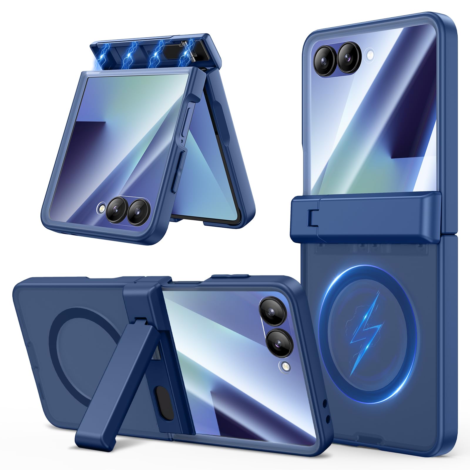 VEGO Case for Galaxy Z Flip 7, Compatible with MagSafe, Hinge Protection Case with Kickstand & Camera Screen Protector, Magnetic Slim Translucent Protective Cover for Samsung Galaxy Z Flip 7 - Blue
