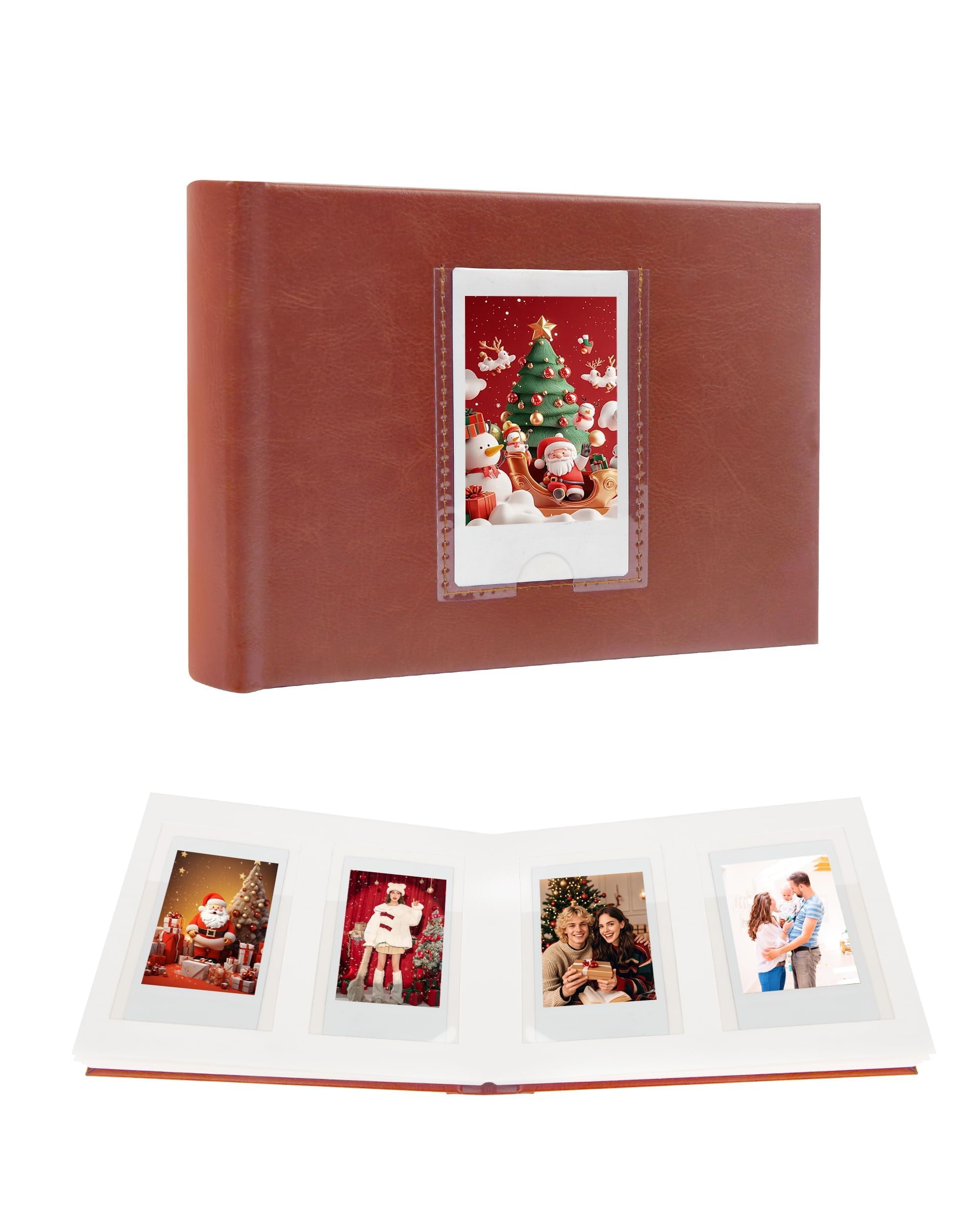 64 Pocket Mini Photo Album with Writing Space,Faux Leather Cover, Compatible with 2x3 Inch Polaroid Pictures and Fujifilm Instax Mini 12 11 9 99 8 7+ 40 Evo Instant Film (Brown)