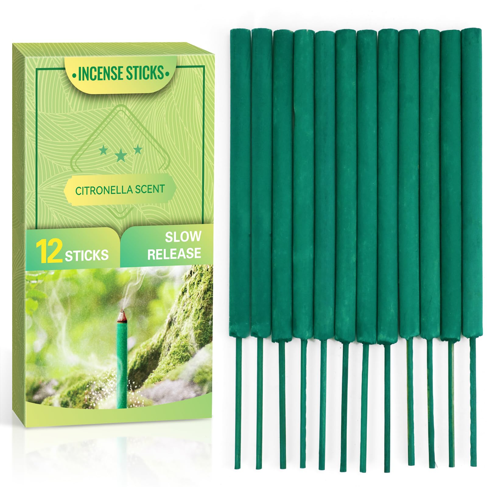 Scent-Hi Citronella Incense Sticks - Lemongrass Incense Sticks, Citronella Natural Refreshing Incense Burners with Citronella Essential Oil, Suitable for Home Indoor Outdoor Camping Garden, 12 Count