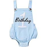 Baby Boys Girls 1st Birthday Romper Baby First Birthday Outfit Boy Solid Color Jumpsuit Cake Smash Outfit