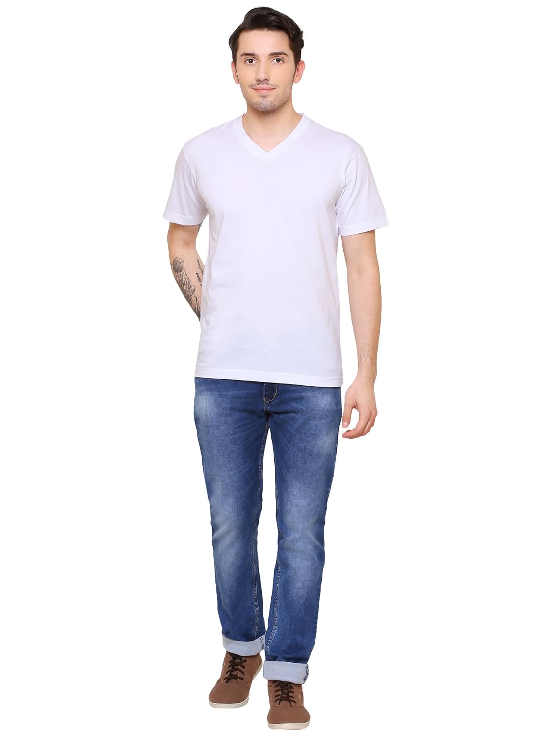 bouldfit men's v-neck t-shirt solid (colour - white)