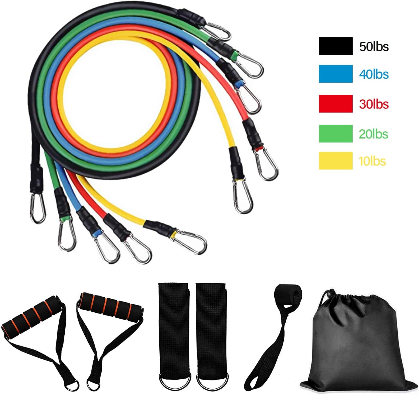 Autobag Resistance Bands Set with 5 Resistance Bands, Handles,Ankle Straps,Door Anchor,Carry Bag for Resistance Training, Physical Therapy, Home Workouts