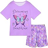 Play Tailor Girls Pajamas for Kids 2 PCS Summer Pjs Set Short Sleeve Top Sleepwear for Teen Girl 4-15