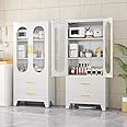 61.02'H Metal Pantry Storage Cabinet with Drawer, Pantry Cabinet with Acrylic Glass Doors and Adjustable Shelves, for Kitchen, Laundry, Living, Bath, Dining, Tool Room
