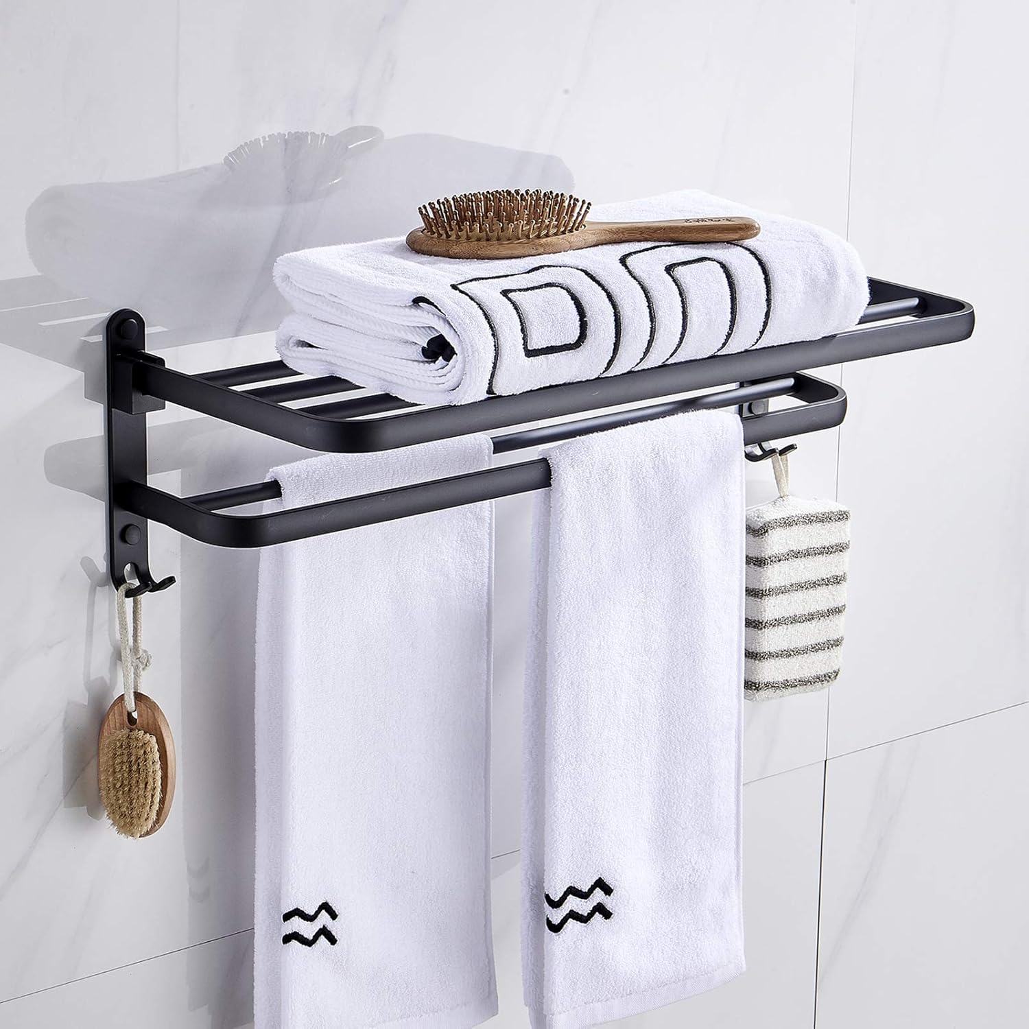 Amazon.com: Foldable Towel Rack Bathroom Storage Shelf, Adhesive Towel
