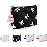 Playexen Mini Makeup Bag, Small Bow Tie Cosmetic Bag for Purse with Keychain, Portable XS Travel Makeup Pouch for Daily Use (Black)