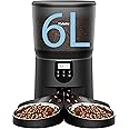 Automatic Cat Feeders for 2 Cats, 6L/25cup Automatic Cat Food Dispenser with 2 Stainless Pet Bowls,10s Meal Call Timer Setting 30 Portions 6 Meals Per Day, Timed Pet Feeder for Cat Dog Indoor Dry Food