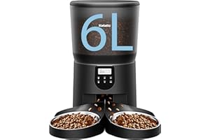 KATALIC Automatic Cat Feeders for 2 Cats, 6L/25cup Automatic Cat Food Dispenser with 2 Stainless Pet Bowls,10s Meal Call Timer Setting 30 Portions 6 Meals Per Day, Timed Pet Feeder for Cat Dog Indoor Dry Food