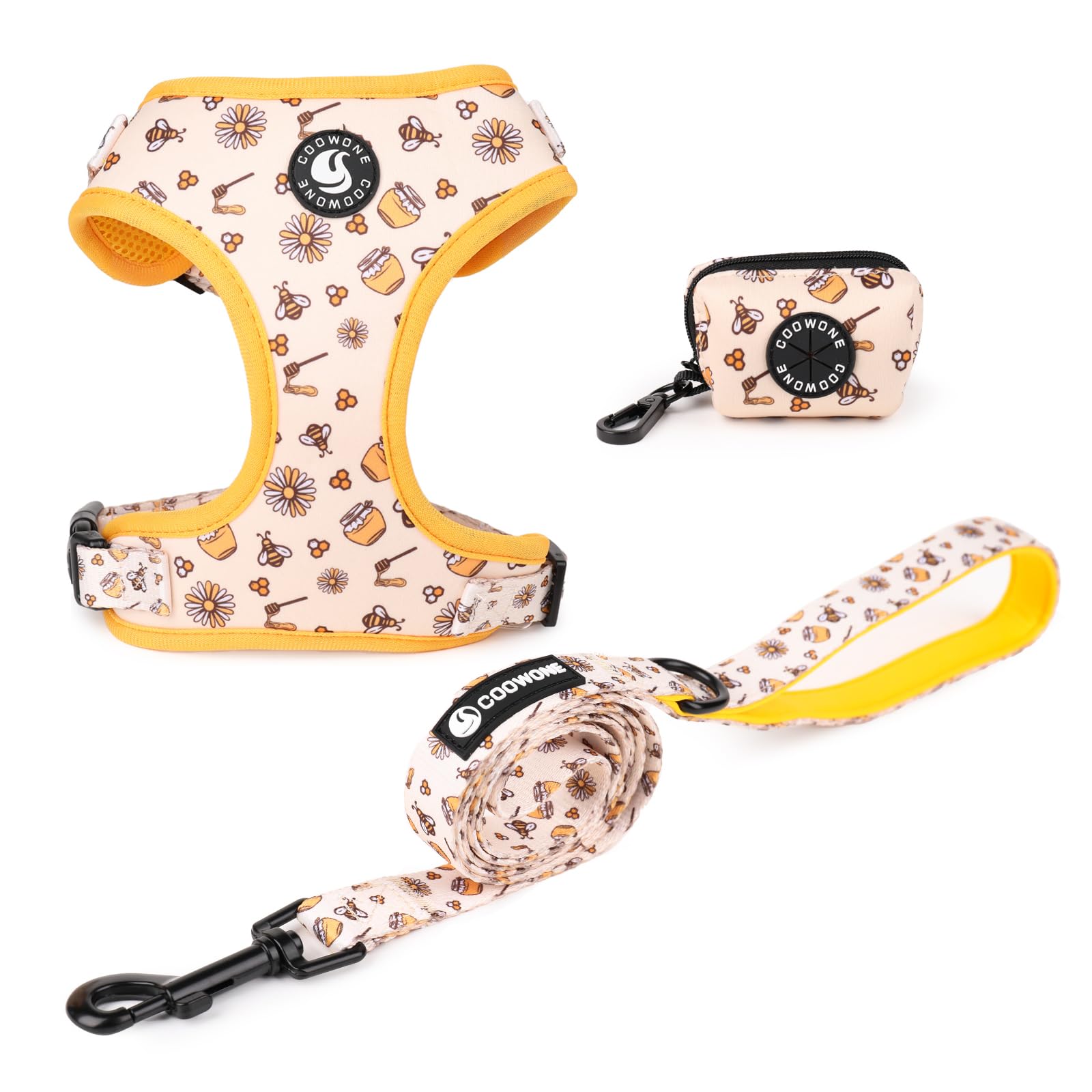 Dog Harness and Leash, Poop Bag Holder 3 Sets, Easy Walk No Pull Adjustable Puppy Cat Vest Harness with Soft Mesh Padded, Pet Supplies for Extra-Small/Small Medium Dogs Kitten