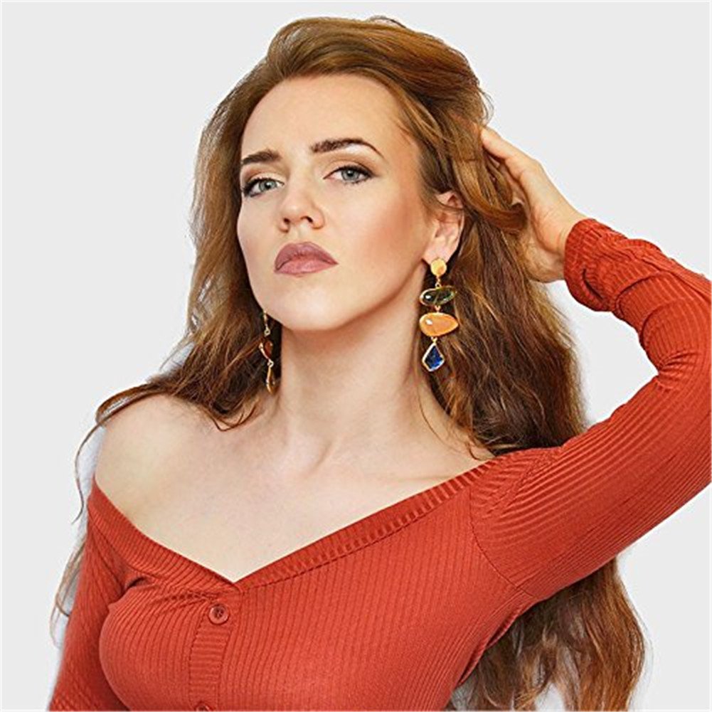 Fashion Creative Colorful Crystal Women Earrings Set Chunky Teardrop Gemstone Drop Dangle for Girls - Style 6