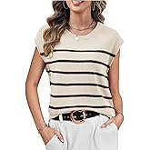 Neweek Women's Striped Knit Sleeveless Sweater Vests Crew Neck Lightweight Pullover Casual Loose Fit Spring Summer Top