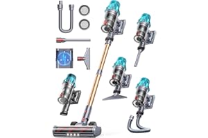 FIEETY Cordless Vacuum Cleaner 600W/50Kpa, Stick Vacuum Cleaners 65 Mins Max Runtime with Charging Dock, Self-Standing Handheld Vacuum with Touch Display, 6-in-1 Vacuum Cleaner for Carpet/Hard Floor/Pet Hair
