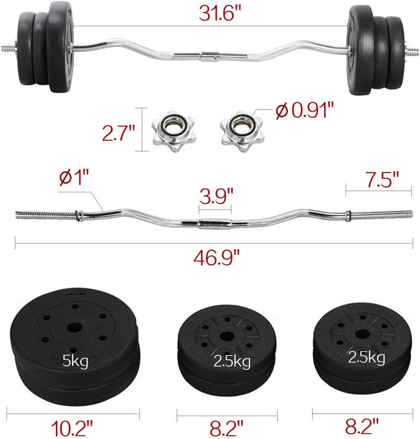 Generic 55lb olympic barbell dumbbell weight set gym lifting exercise workout olympic bar curl bar Clearance