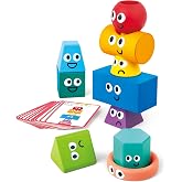 Hape Montessori Stacking Blocks - 10 Pcs Geometric Shapes &amp; 16 Challenge Cards, Multi-Sensory STEM Toy for Toddlers 1-5, Develops Fine Motor Skills &amp; Spatial Thinking, Silicone, Wood &amp; Plastic