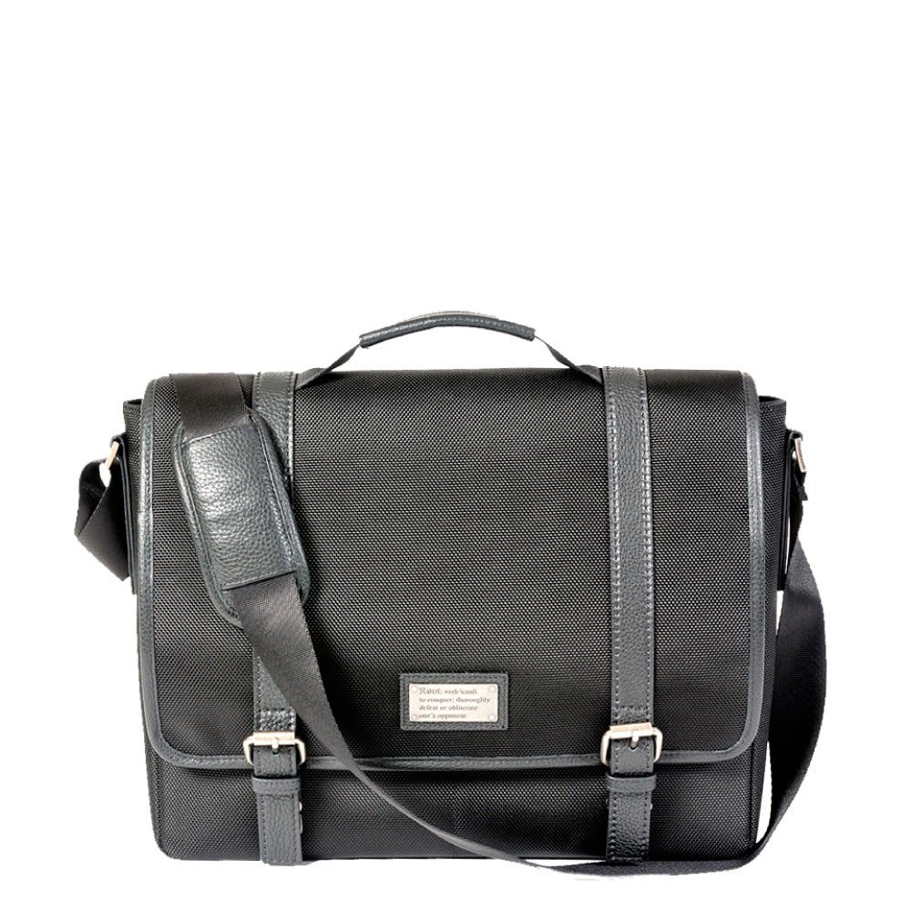 Durable Nylon Ballistic Grey Messenger Bag with Full Grain Leather Trim Padded Tablet and Laptop