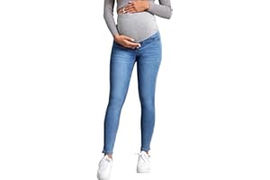 Floerns Women's Maternity High Waist Ripped Hem Denim Jeans Pants with Pocket