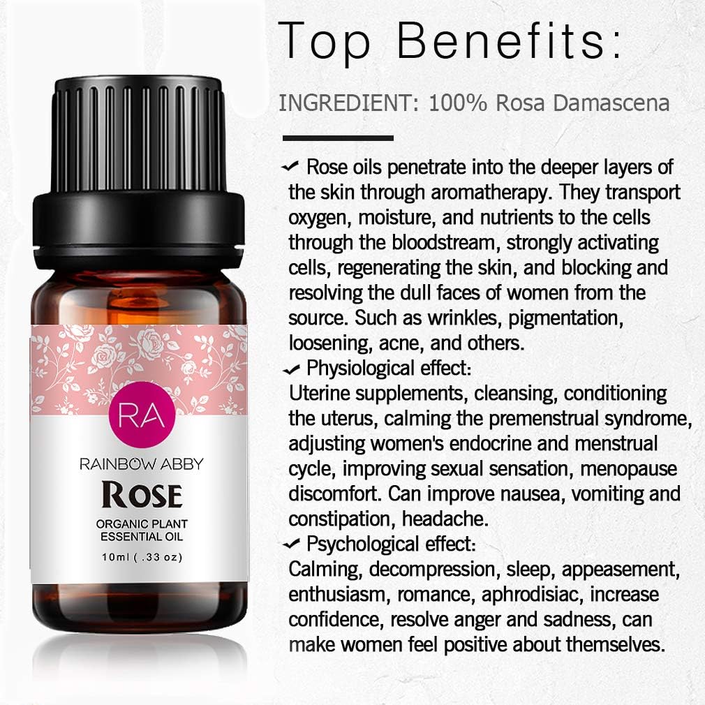 Rose Essential Oil 100% Pure Organic Therapeutic Grade Rose Oil for Diffuser, Sleep, Perfume, Massage, Skin Care, Aromatherapy, Bath - 10ML: Health & Personal Care