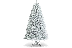 Goplus 6FT Snow Flocked Christmas Tree, Hinged Pine Tree, Artificial Premium PVC Needles/Solid Metal Stand, Xmas Full Tree for Indoor and Outdoor