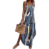 Zeagoo Women's Casual Sundress Summer Maxi Sleeveless V Neck Split Boho Beach Dress Travel Vacation Dress with Pockets