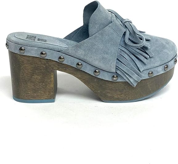 blue suede clogs