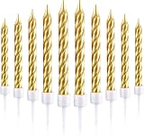Blulu 50 Pieces Spiral Metallic Birthday Candles with Holders Gold view 1