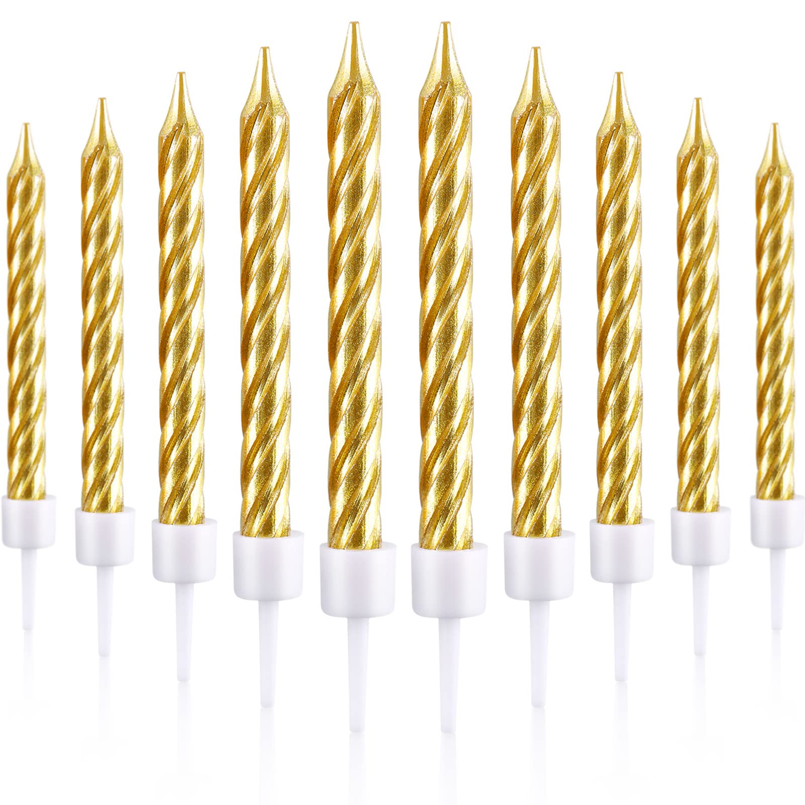 Blulu 50 Pieces Spiral Birthday Candles Metallic Cake Cupcake Candles for Birthday Wedding Party Decorations(Gold)