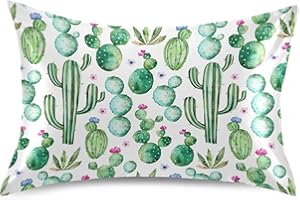 KOPIRIT Cactus Succulent Floral Pillow Covers Silk Pillowcase for Hair and Skin Soft Smooth Breathable Cooling Satin Pillowcase Standard Size Pillow Case for Hot Sleepers Bed Women Boys Girls (20x30 Inch)