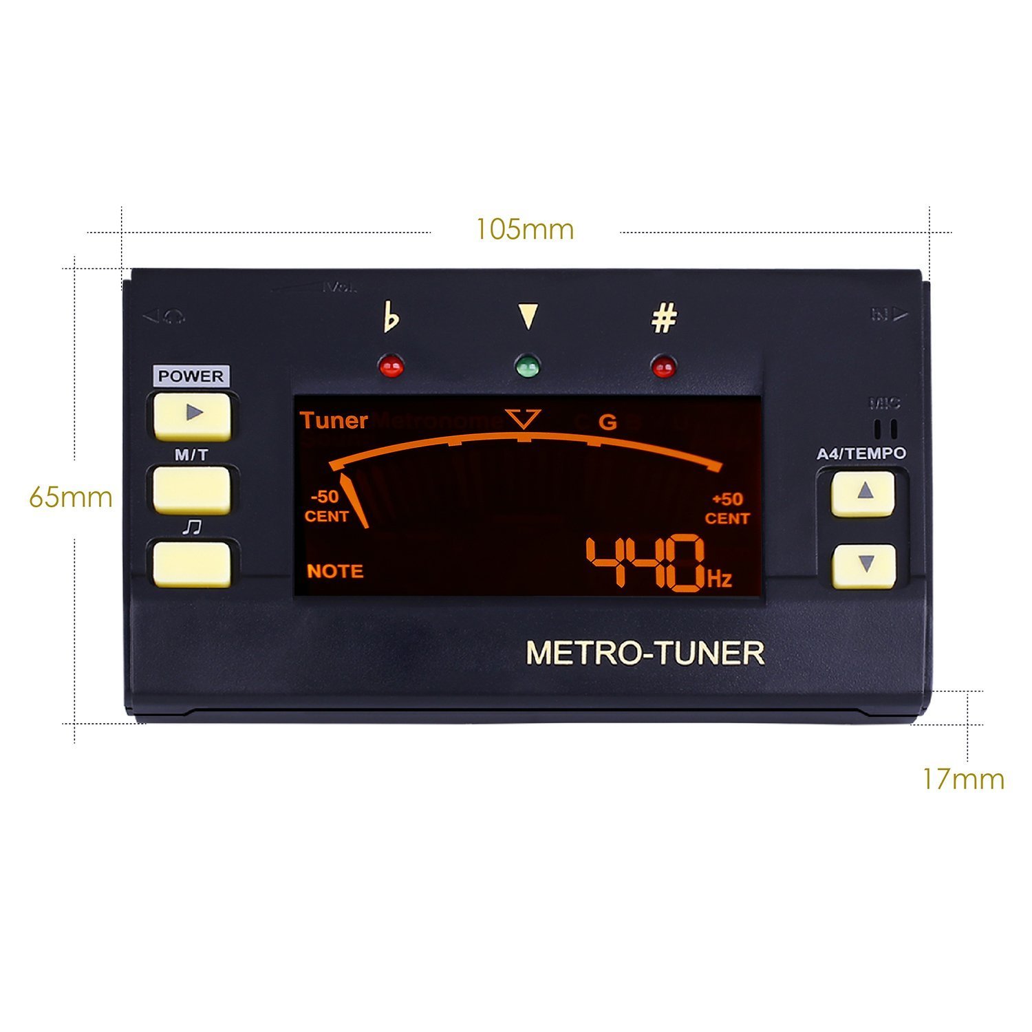 Mugig Metronome, Digital Tuner, Tone Generator 3 in 1 Multi-Instrument Device for Guitar, Bass, Violin, Ukulele, Chromatic Tuning, Large LCD Display, 8 Rhythms 30-250 BPM, Pickup & Battery Included
