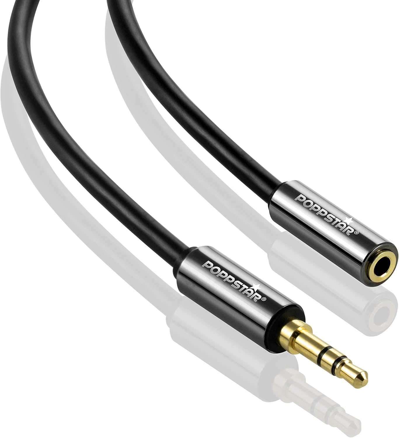 POPPSTAR 1m AUX 3.5mm Stereo Audio Cable (jack cable, plug to socket, gold plated), extension cable for headphones smartphone