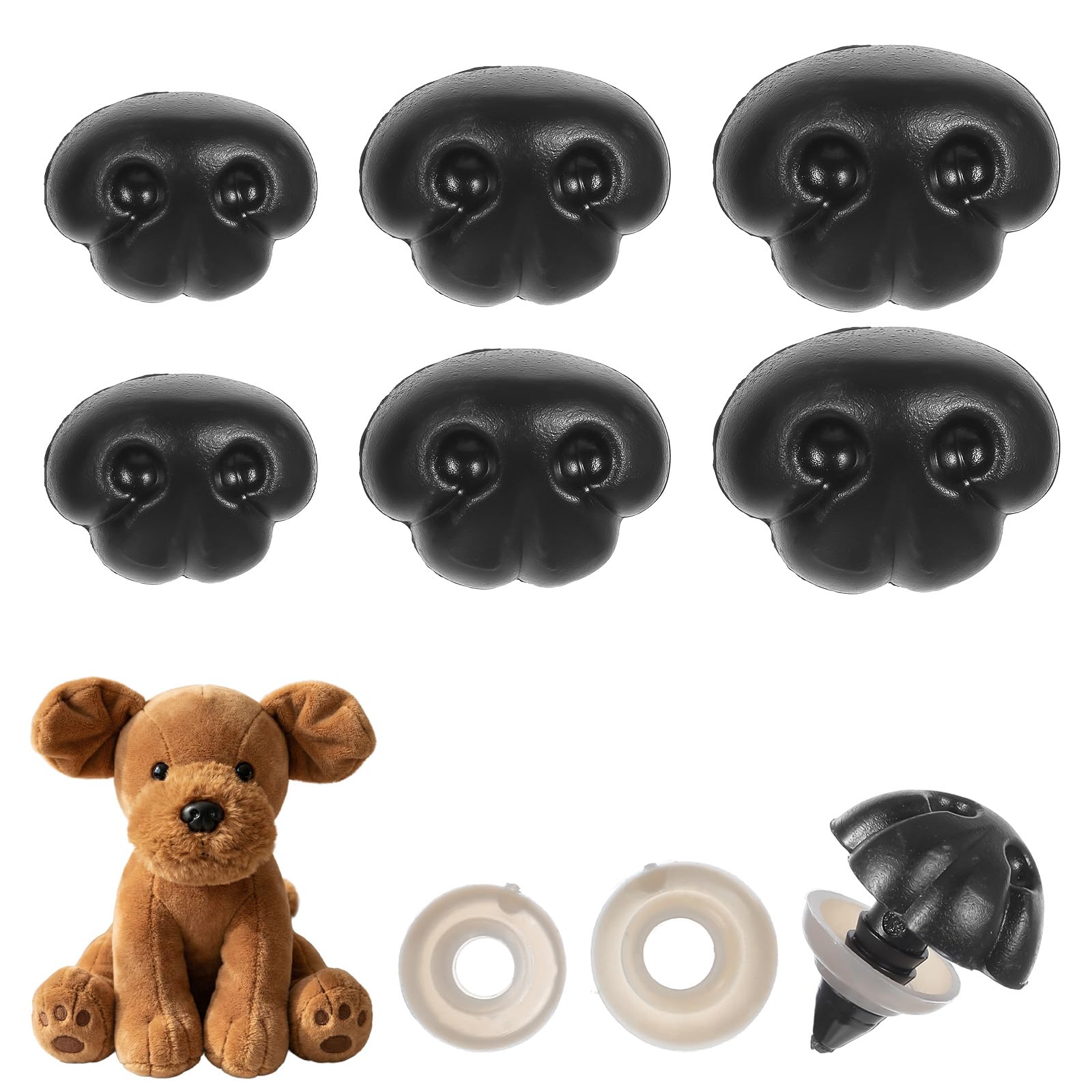 140pcs Plastic Safety Noses for Crochet Animals, 3 Sizes Black Black Craft Nose with Washers for Amigurumi Crochet Bears, Dogs, Stuffed Animals, Doll Making