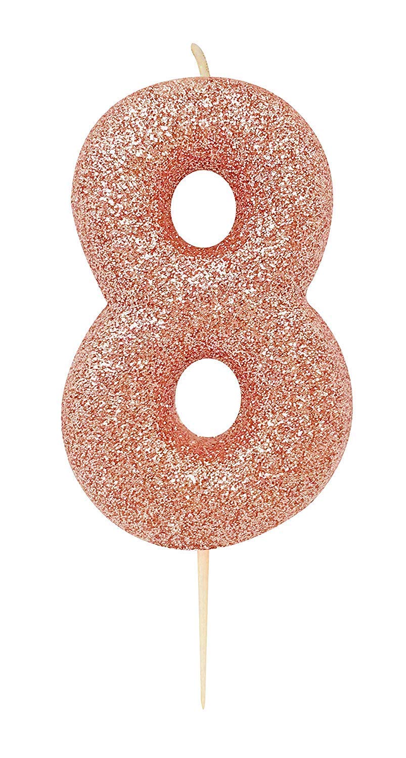 Anniversary House Metallic Rose Gold Glitter Number 8 Cake Candle for Birthday and Anniversary Decorations - Elegant Birthday Candle for Cake - Stylish Rose Gold Number Candle Topper 7 cm