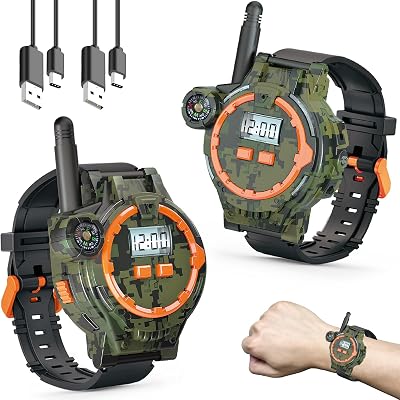 YTSWELE Rechargeable Walkie Talkie Watches for Kids 250m Range Flashlight Green