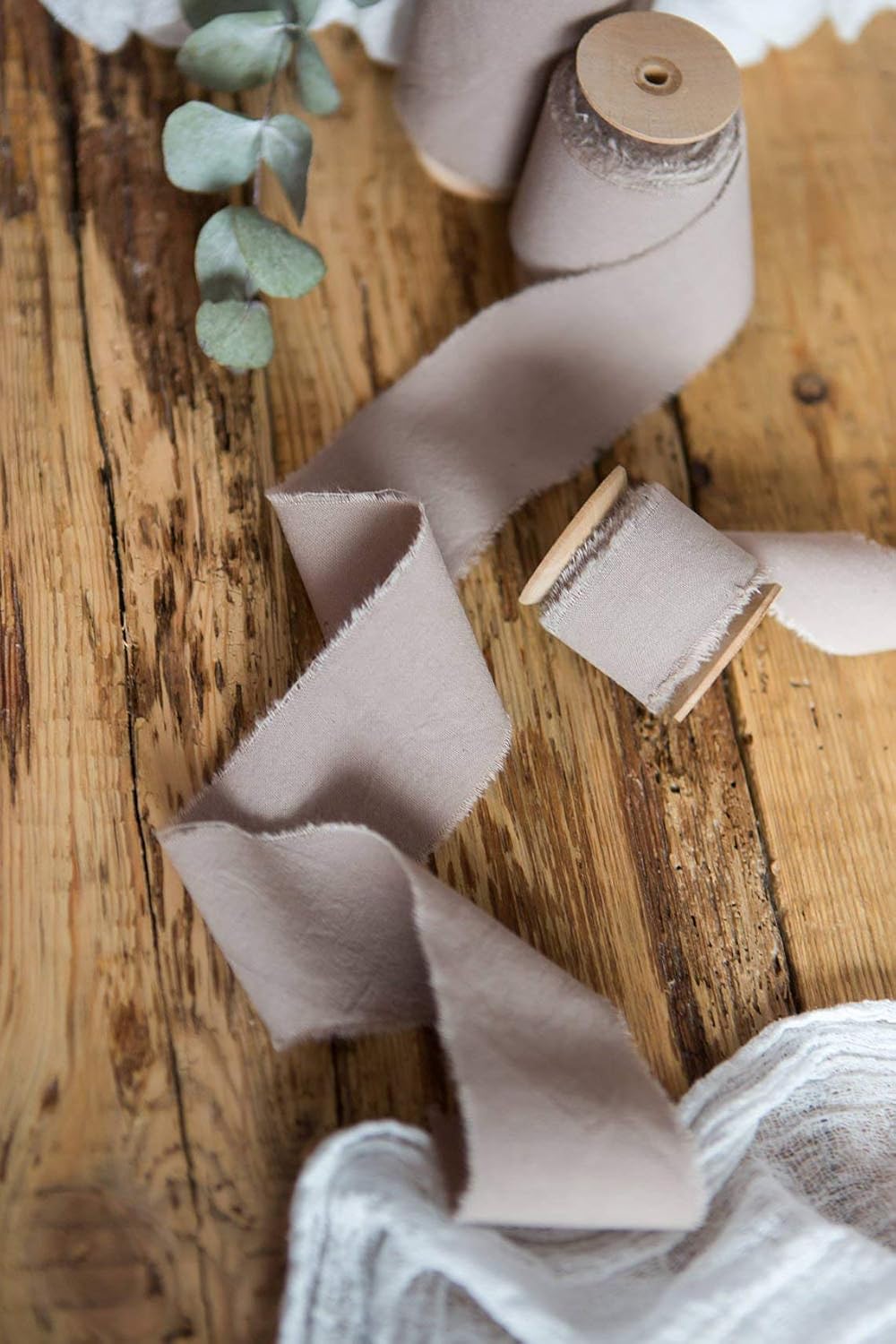 naturally dyed silk ribbon with raw frayed edge 1 inch x 3 yards