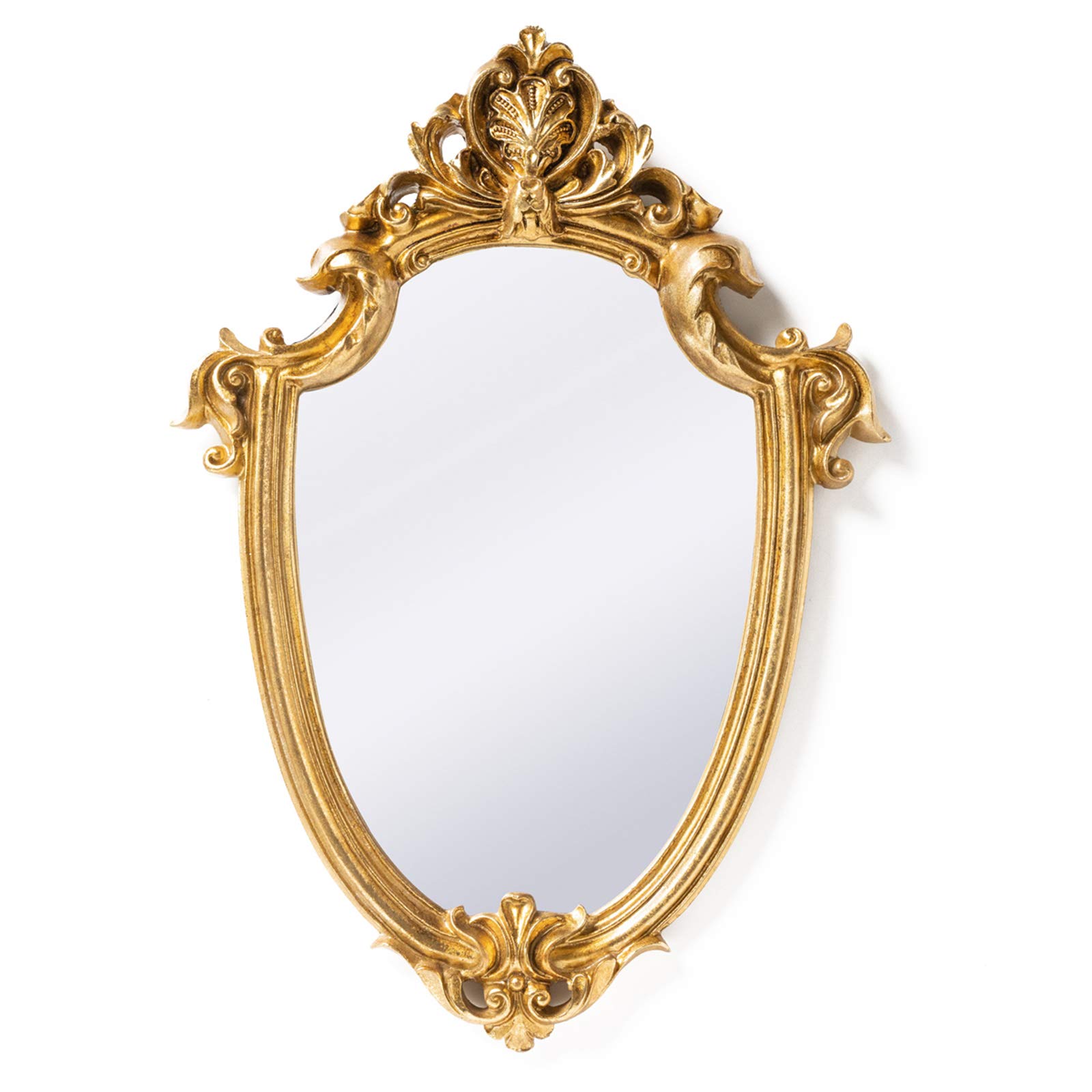 Funly mee 30×23 CM Antique Decorative Wall Mirror Gold Shield Shape (Small)